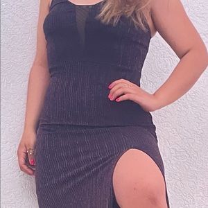 SMALL Long Black & Pink Glitzy Glamour Party Cocktail Gown Plunge Neckline NEW